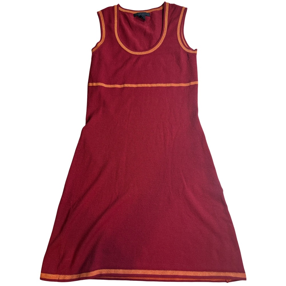 Guess Collection Womens Red Knit Sleeveless Wool Blend Gold Trim Midi Dress M